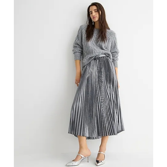 J. Crew Dresses & Skirts - 23. J.Crew Pleated silver lamé midi skirt
